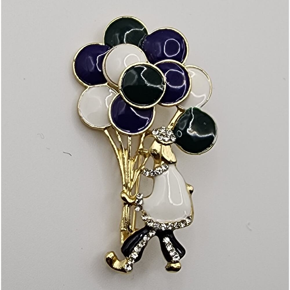 Hobo Clown with Balloons Brooch Enamel and Rhinestones Circus